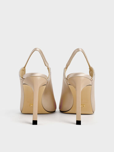 Recycled Polyester Crystal-Embellished Pointed-Toe Slingback Pumps, Champagne, hi-res