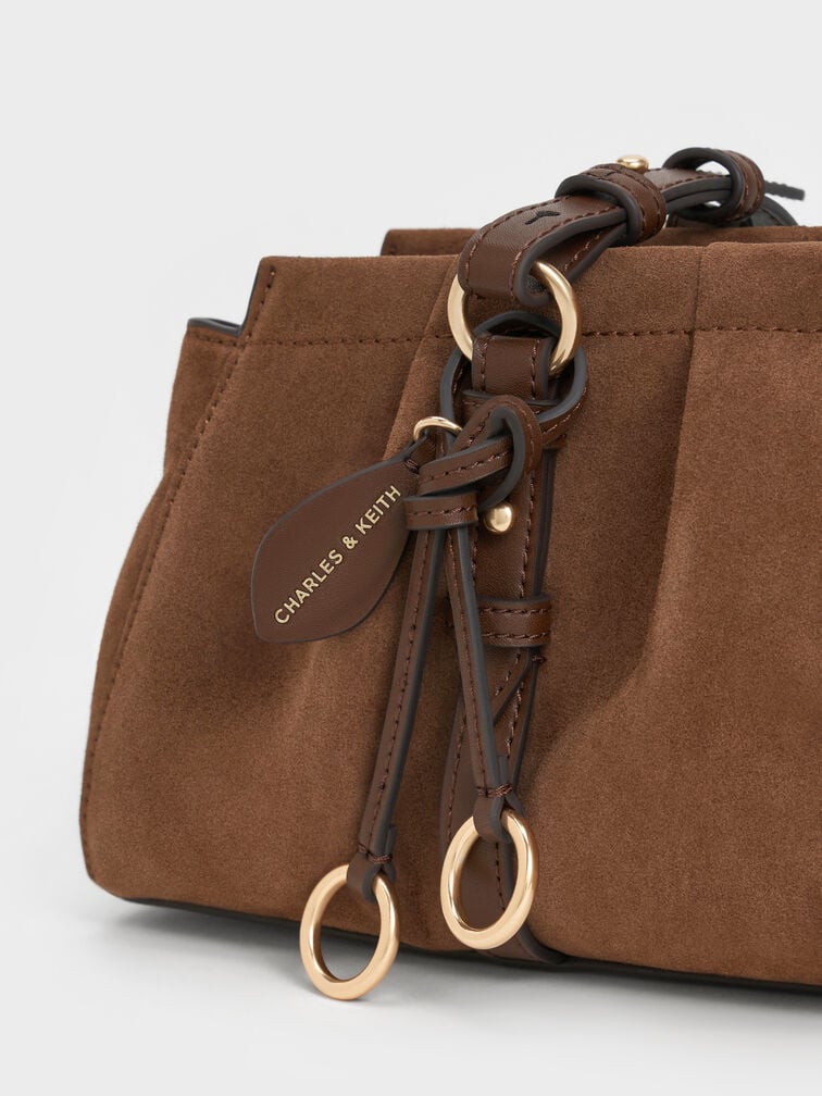 Britton Recycled Suede Ruched Elongated Shoulder Bag, Mocha Brown, hi-res
