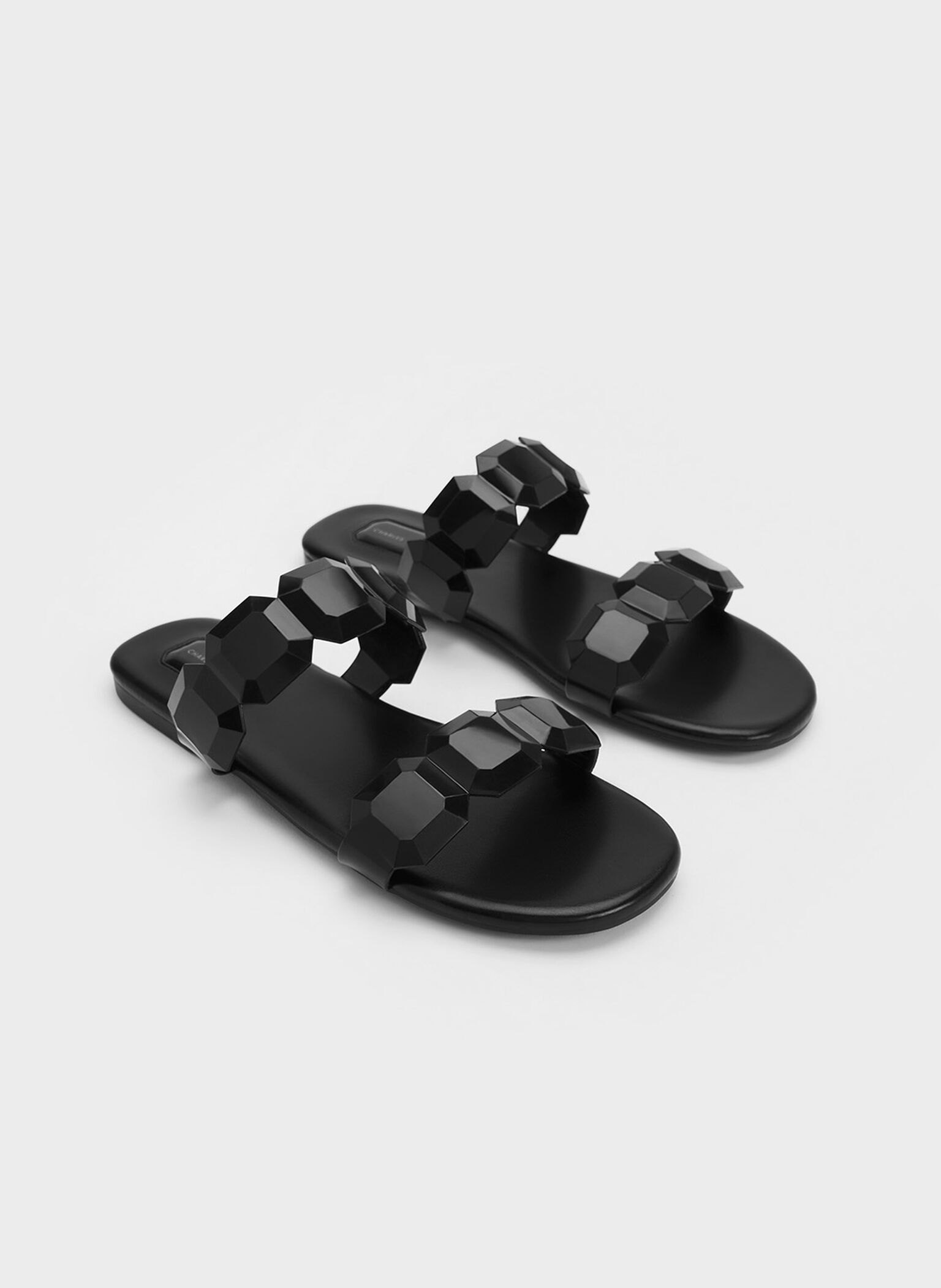 Fia Gem-Strap Slide Sandals, Black, hi-res