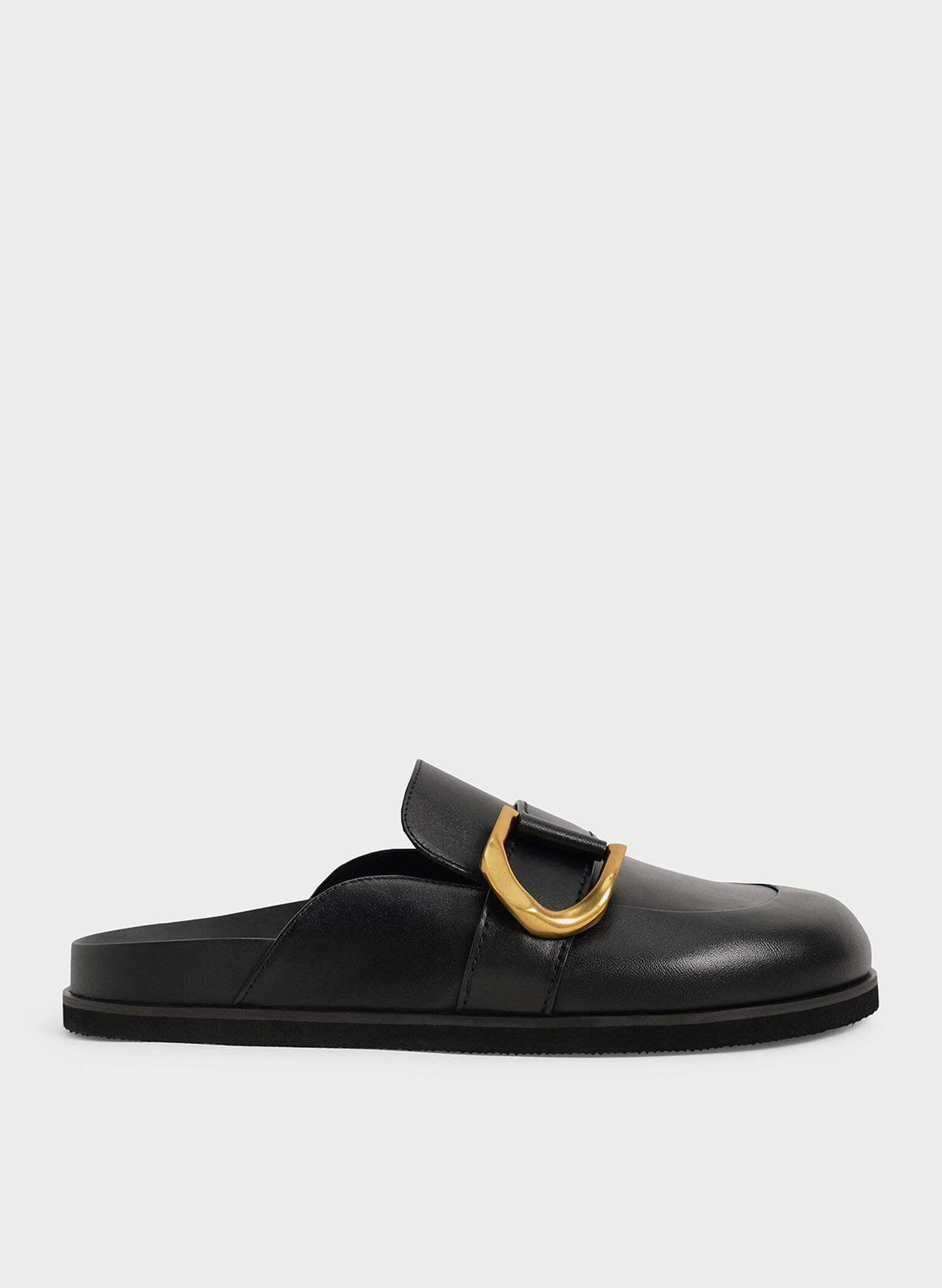 Gabine Buckled Leather Loafer Mules​, Black, hi-res