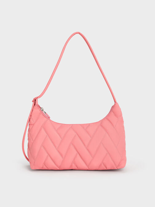 Nylon Chevron Shoulder Bag, Guava Pink, hi-res