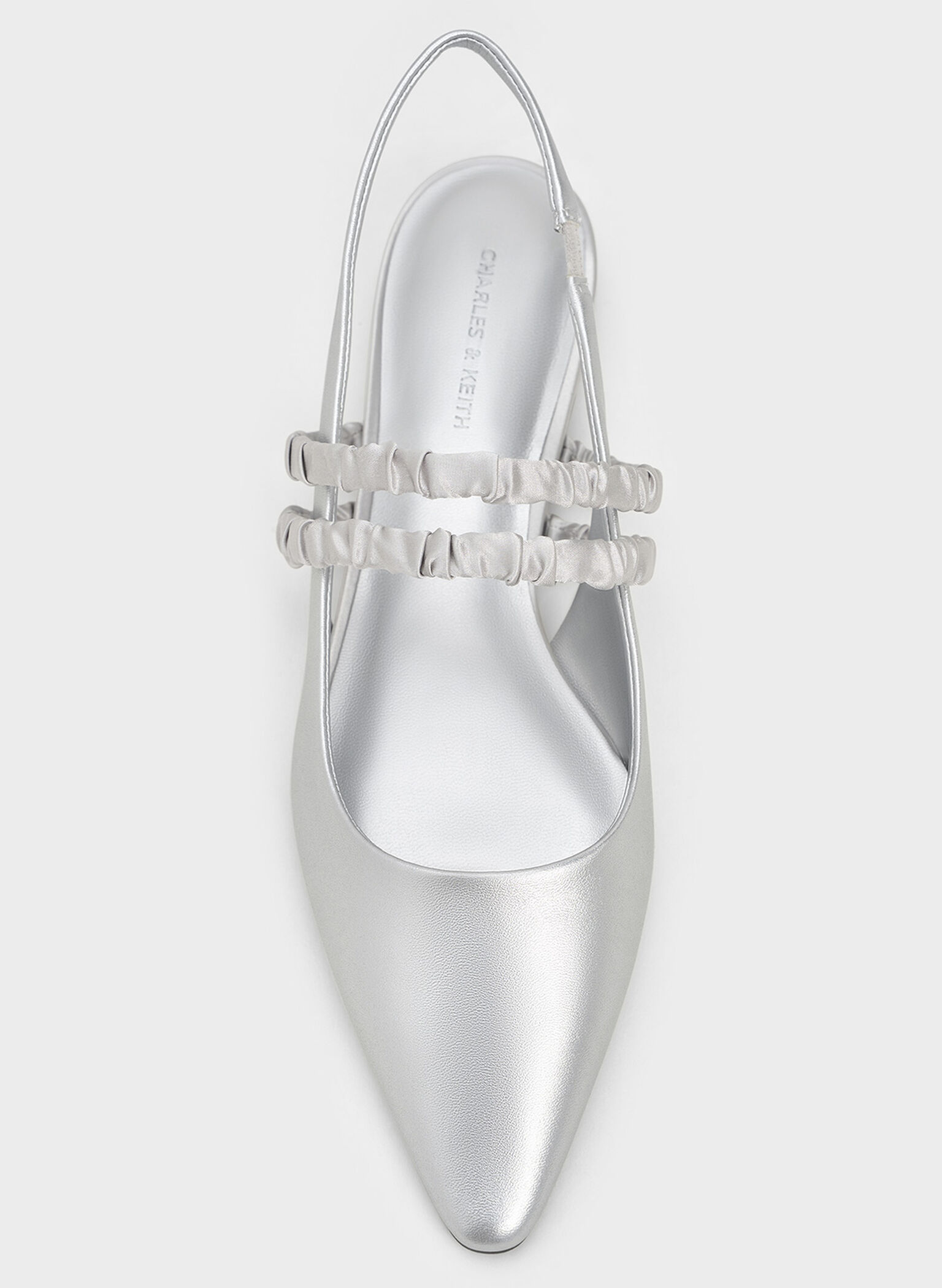 Recycled Polyester Ruched-Strap Mary Janes, Silver, hi-res
