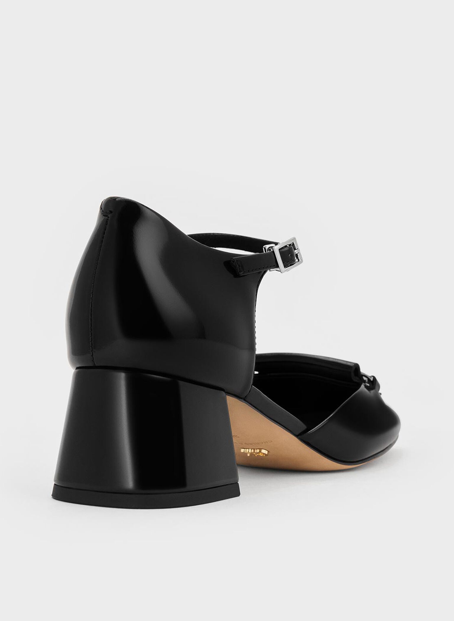 Leather Square-Toe D'Orsay Ankle-Strap Pumps, Black Box, hi-res