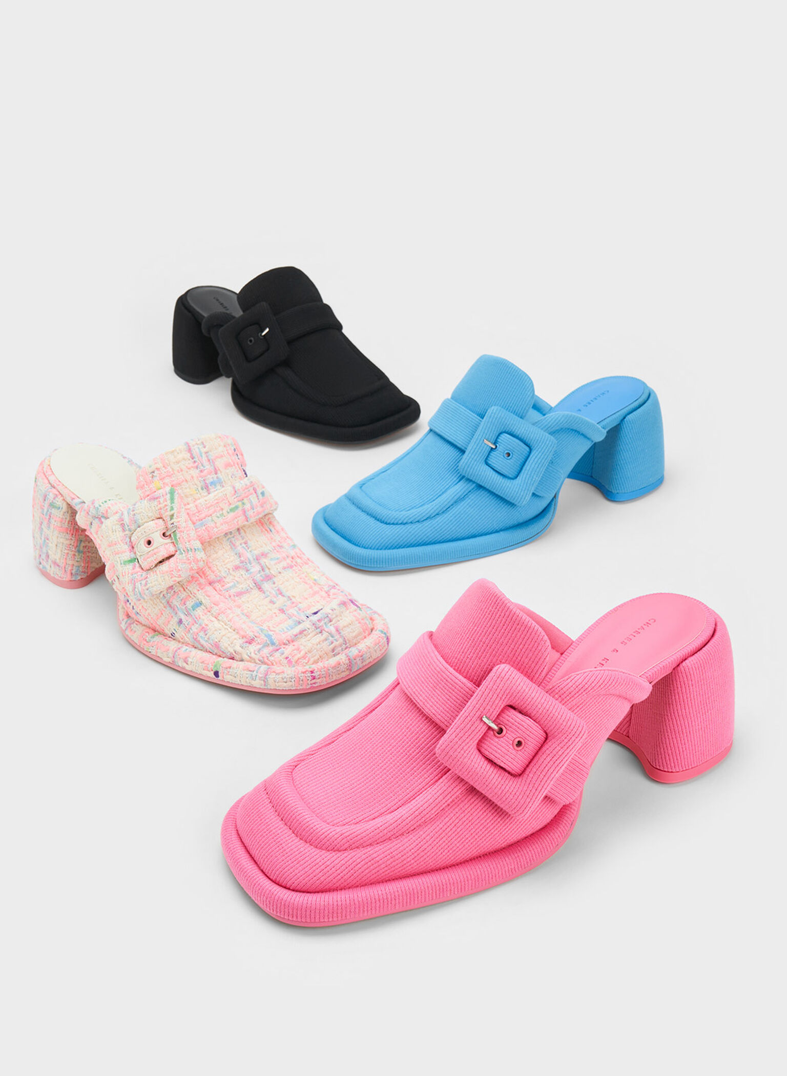 Sinead Woven Buckled Loafer Mules, Pink, hi-res