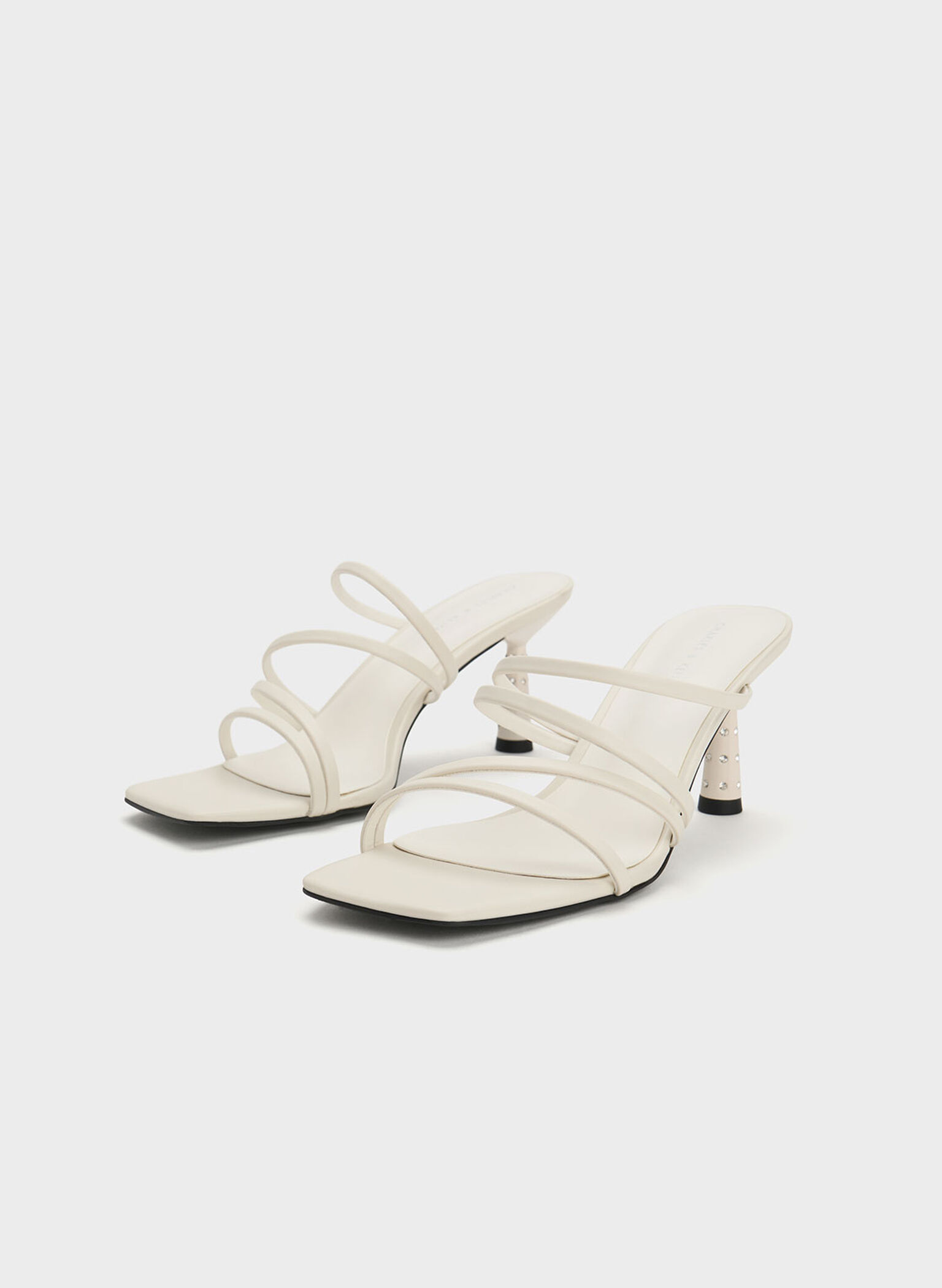 Embellished Cone Heel Sandals, Cream, hi-res