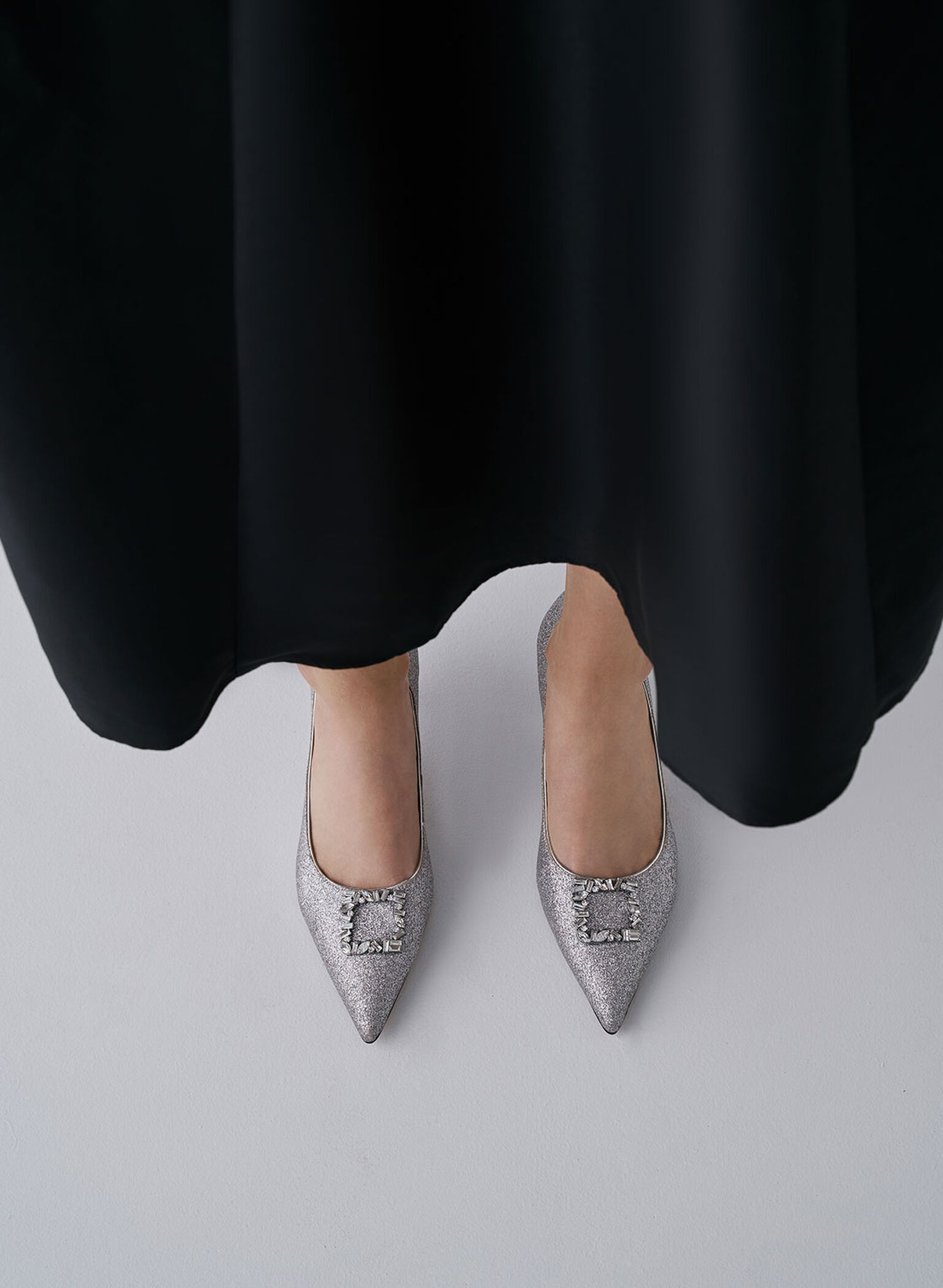 Ever Glittered Gem-Embellished Kitten Heel Pumps, Silver, hi-res