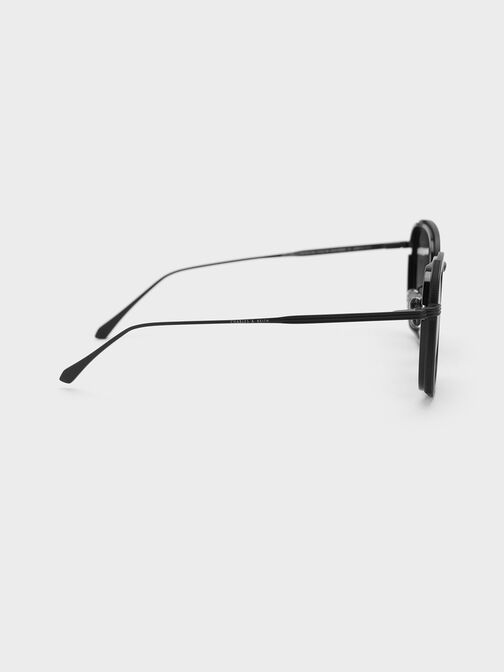 Recycled Acetate Metallic-Rim Sunglasses, Black, hi-res