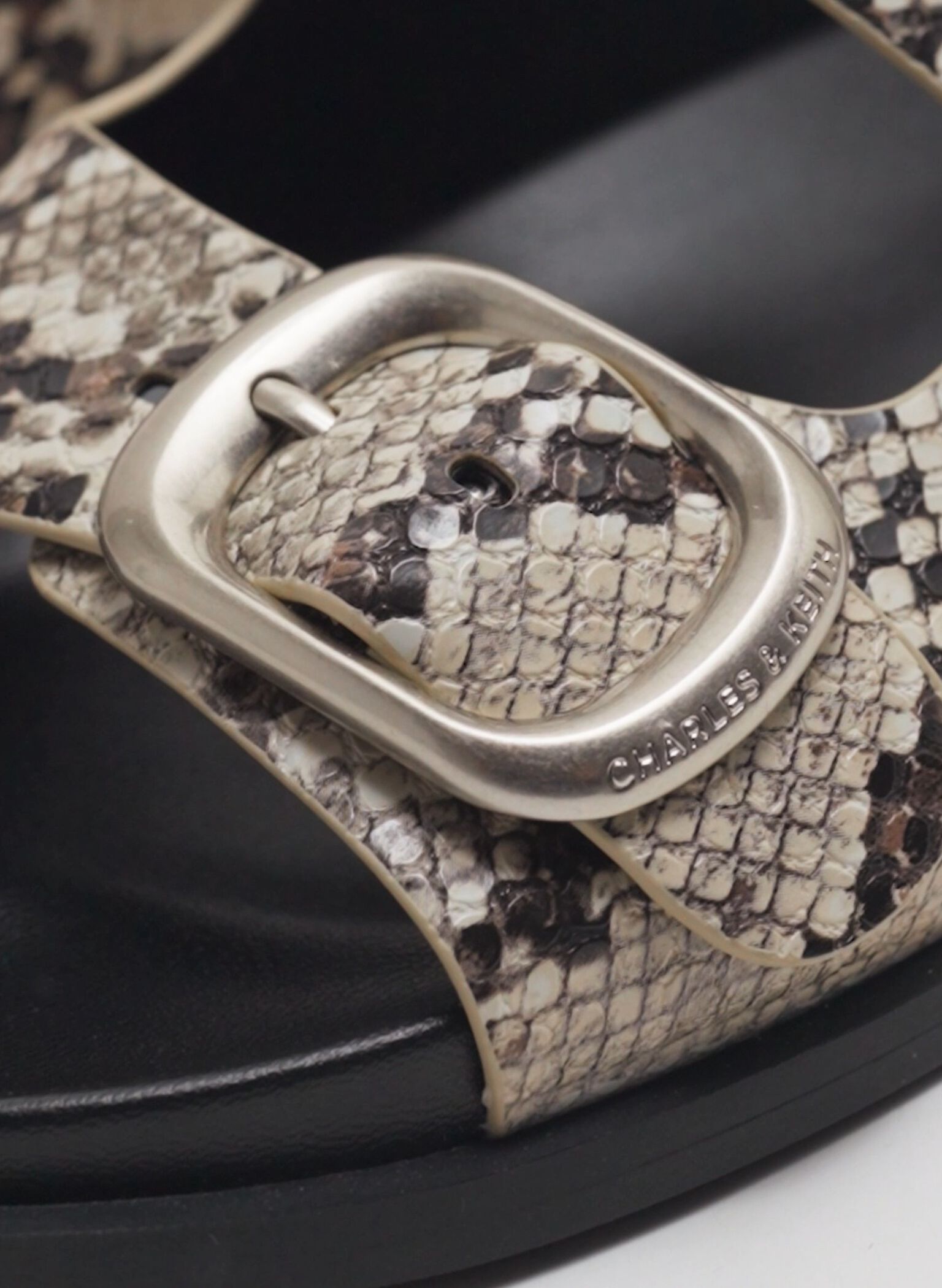 Snake-Print Buckled Double-Strap Slingback Sandals, Animal Print Natural, hi-res