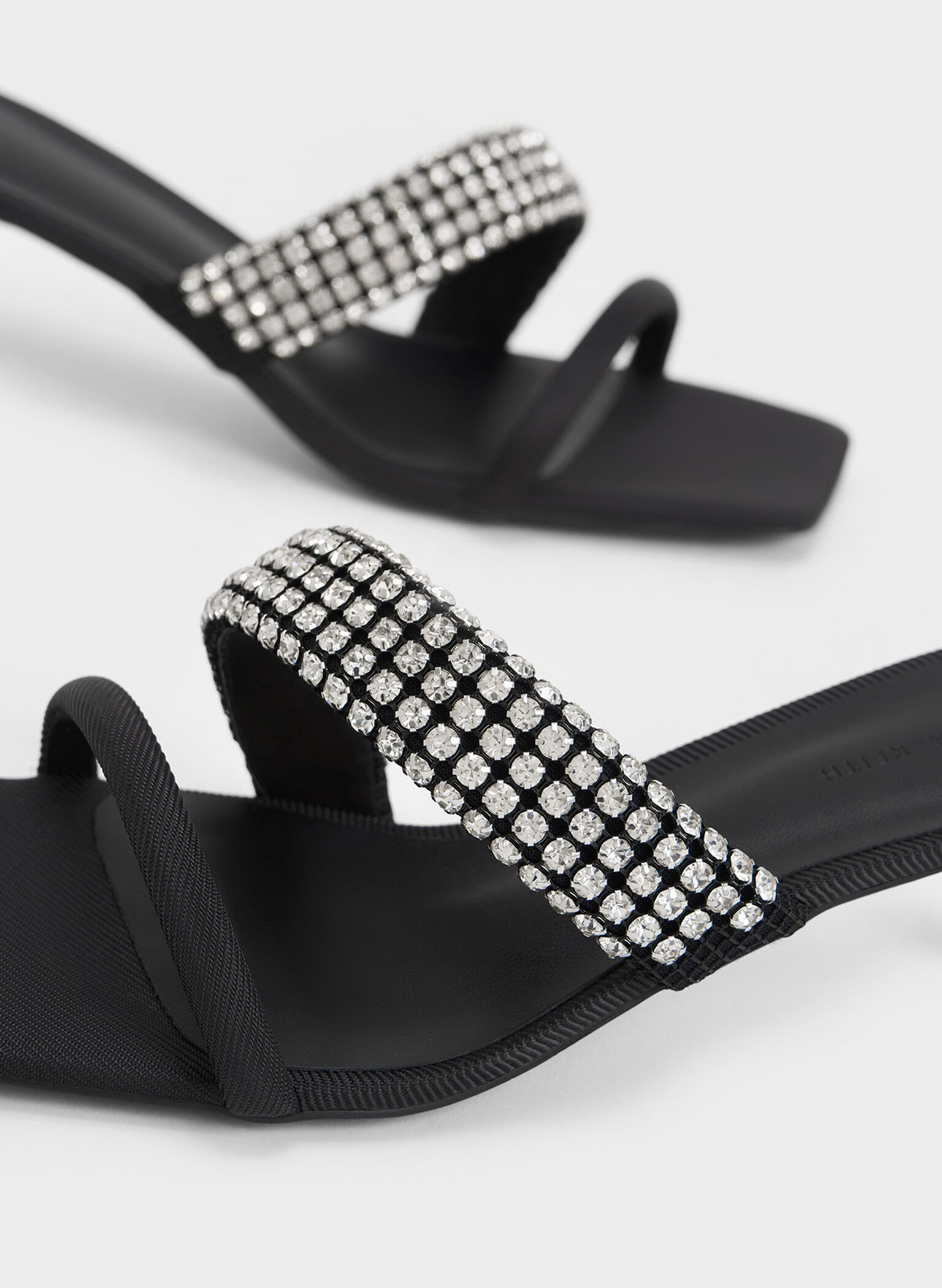 Gem Embellished Strappy Mules, Black, hi-res