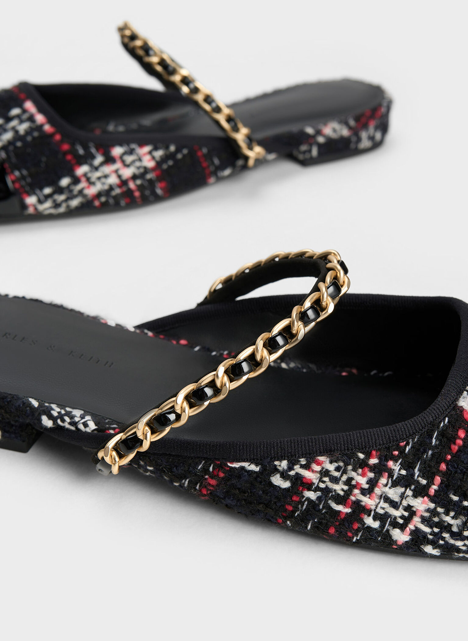 Patent & Tweed Chain-Strap Mules, Multi, hi-res