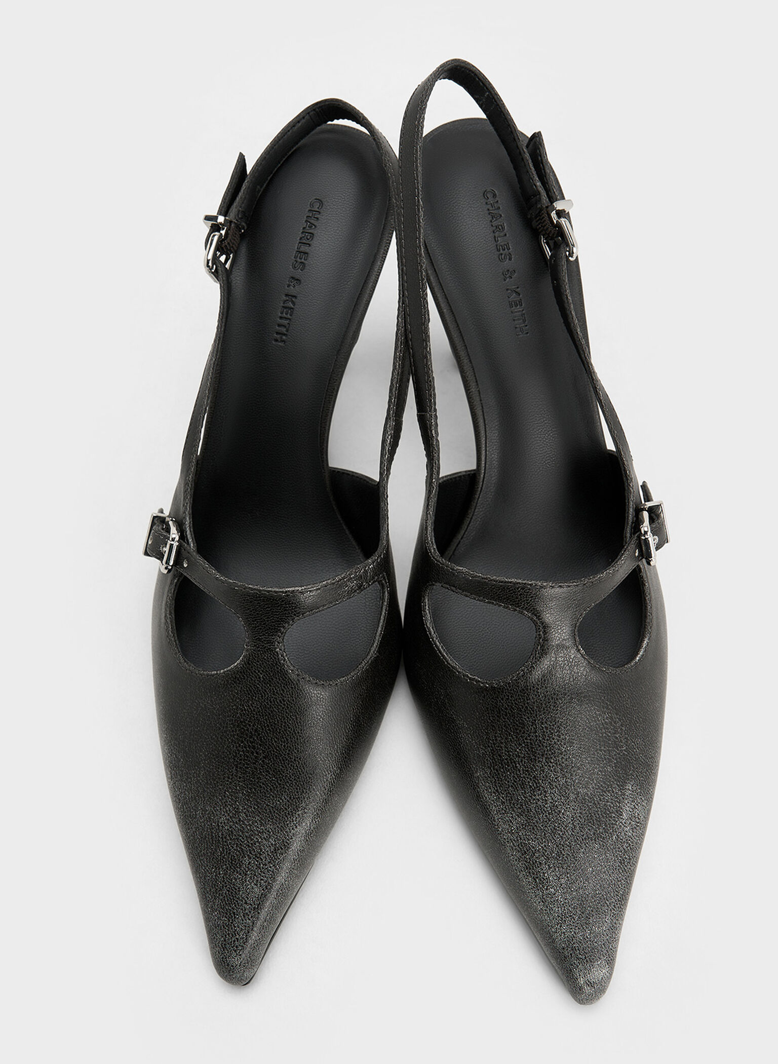 T-Bar Pointed-Toe Slingback Pumps, Black, hi-res