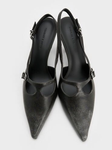 T-Bar Pointed-Toe Slingback Pumps, Black, hi-res