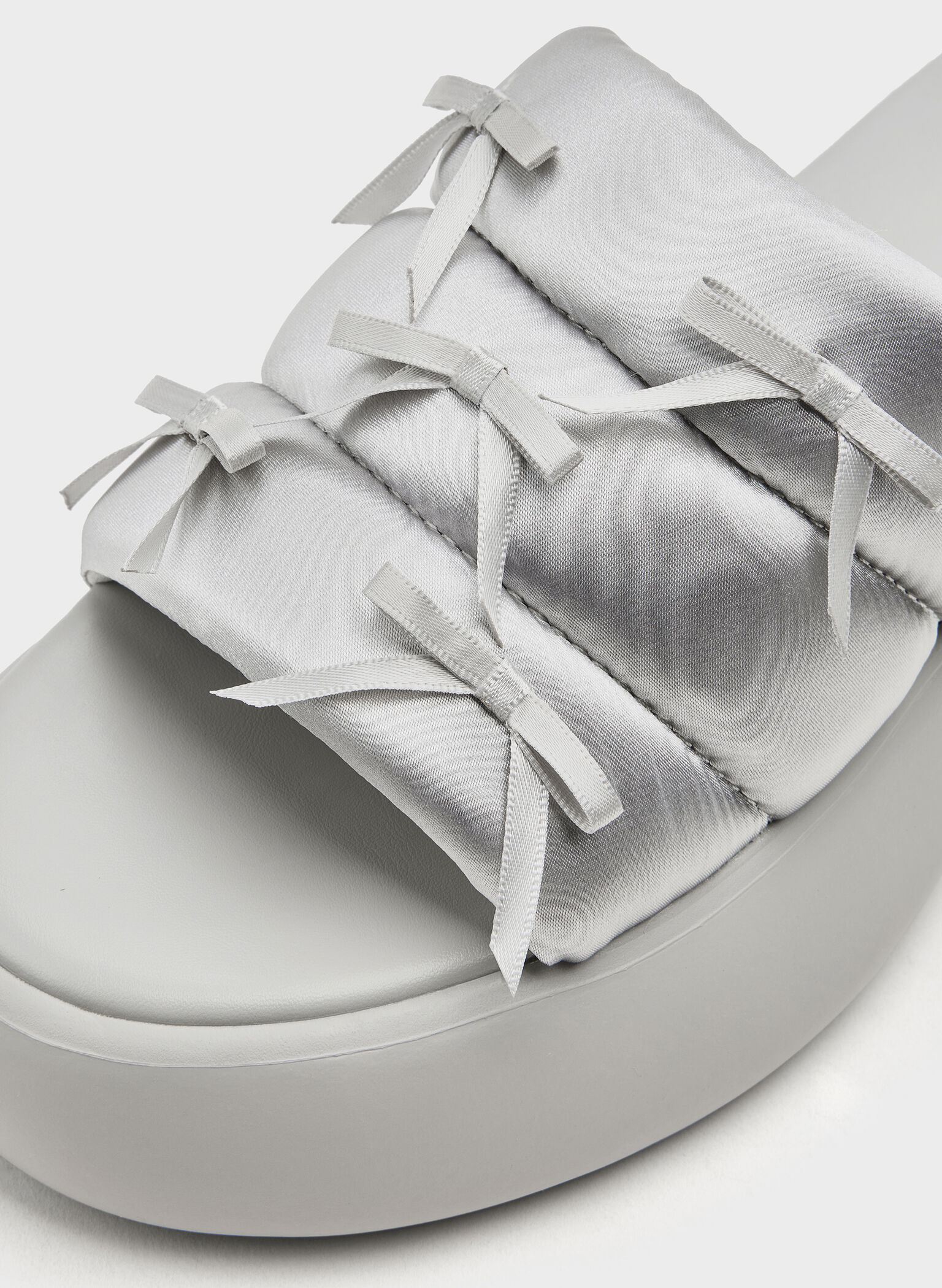 Recycled Polyester Bow Puffy Sports Sandals, Light Grey, hi-res