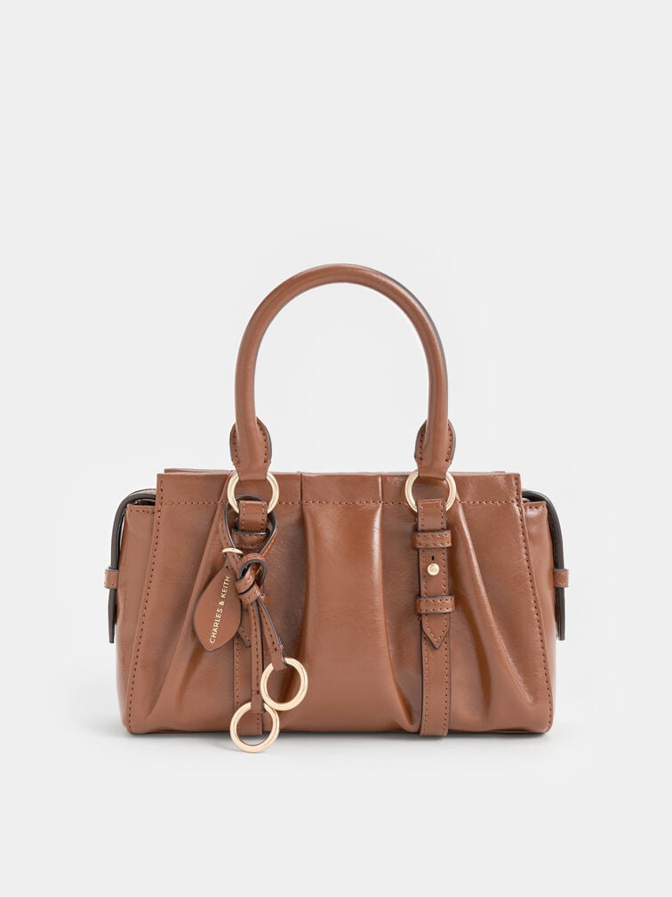 Britton Ruched Top Handle Tote Bag, Chocolate, hi-res