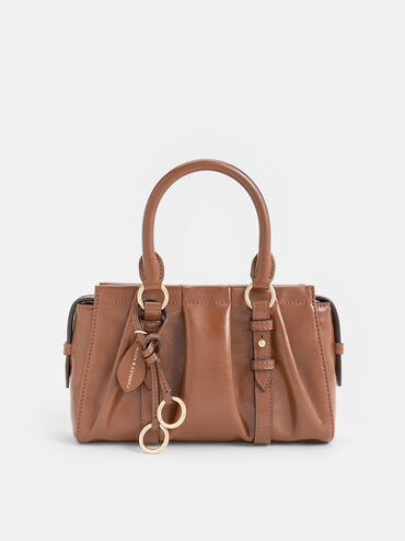 Britton Ruched Top Handle Tote Bag, Chocolate, hi-res