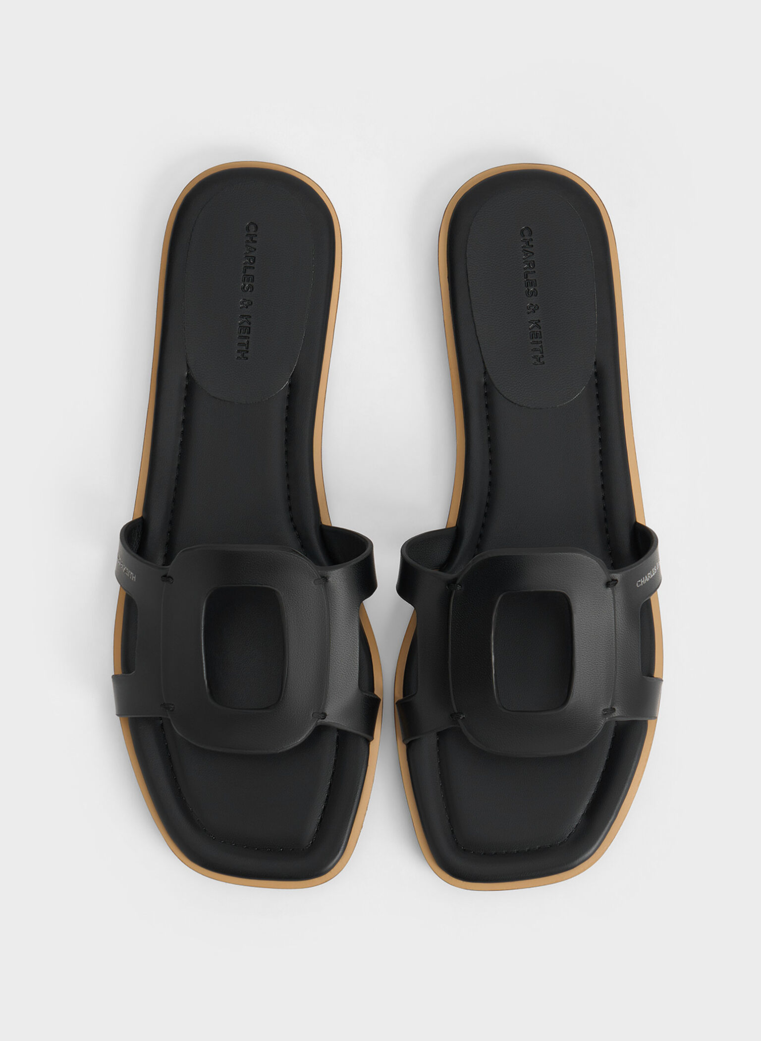 Easley Cut-Out Slide Sandals, Black, hi-res