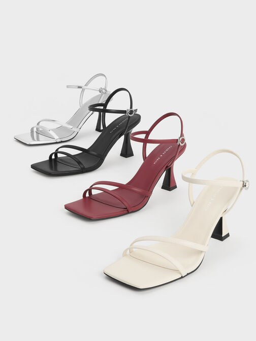 Metallic Strappy Trapeze Heel Sandals, Silver, hi-res