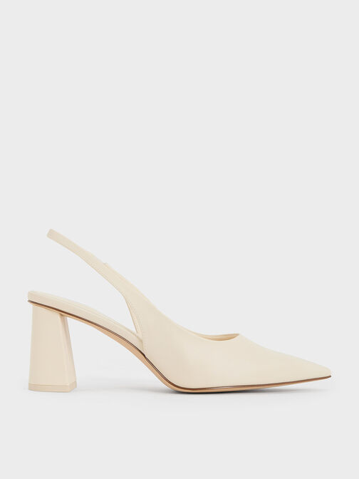 Teagan Elastane Trapeze Heel Slingback Pumps, Chalk, hi-res