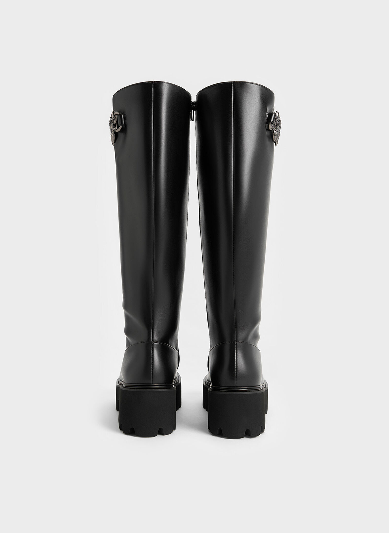 Imogen Rose-Motif Chunky Knee-High Boots, Black, hi-res