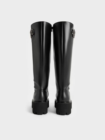 Imogen Rose-Motif Chunky Knee-High Boots, Black, hi-res