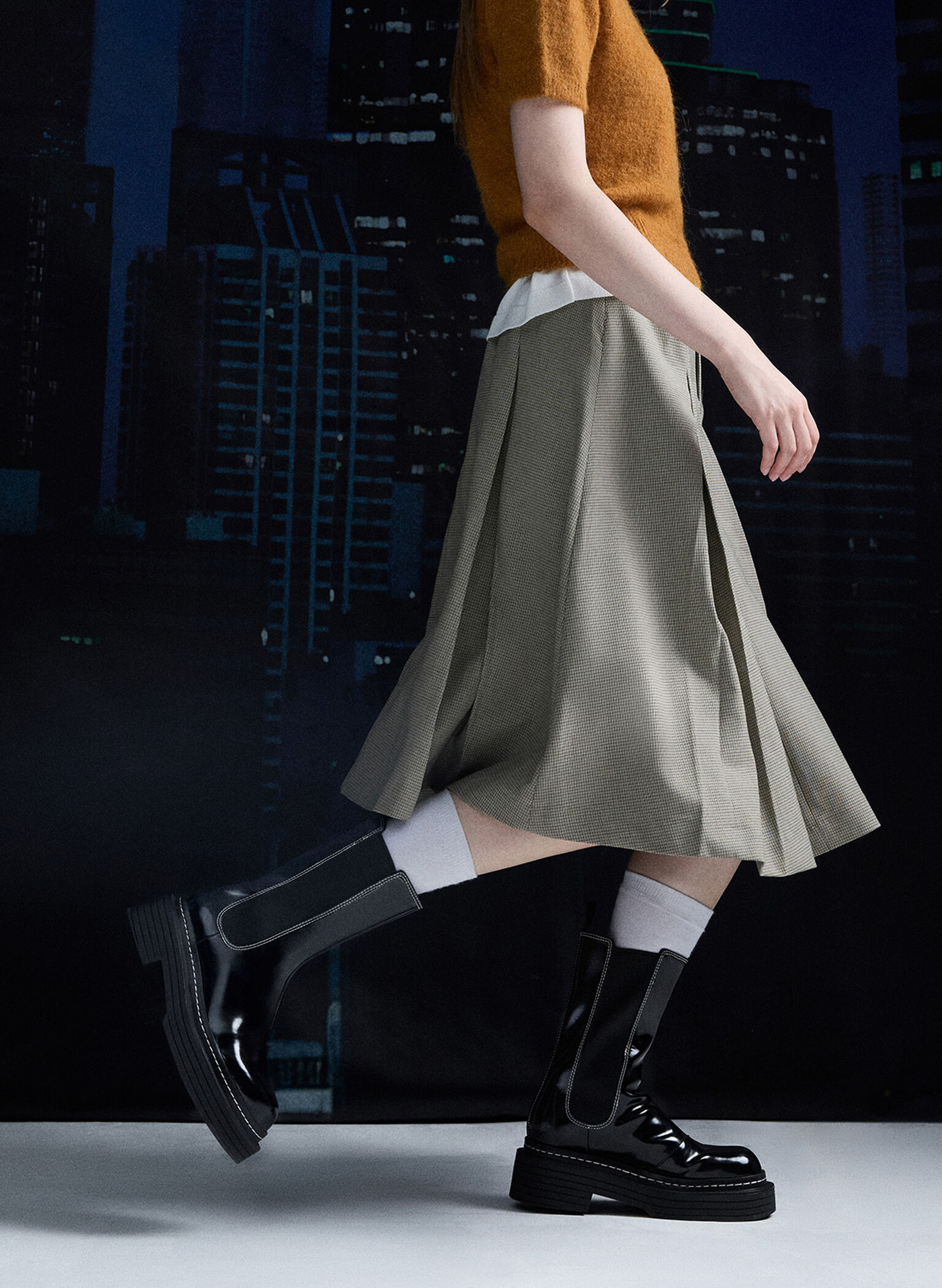 Stitch-Trim Platform Mid-Calf Chelsea Boots, Black Box, hi-res