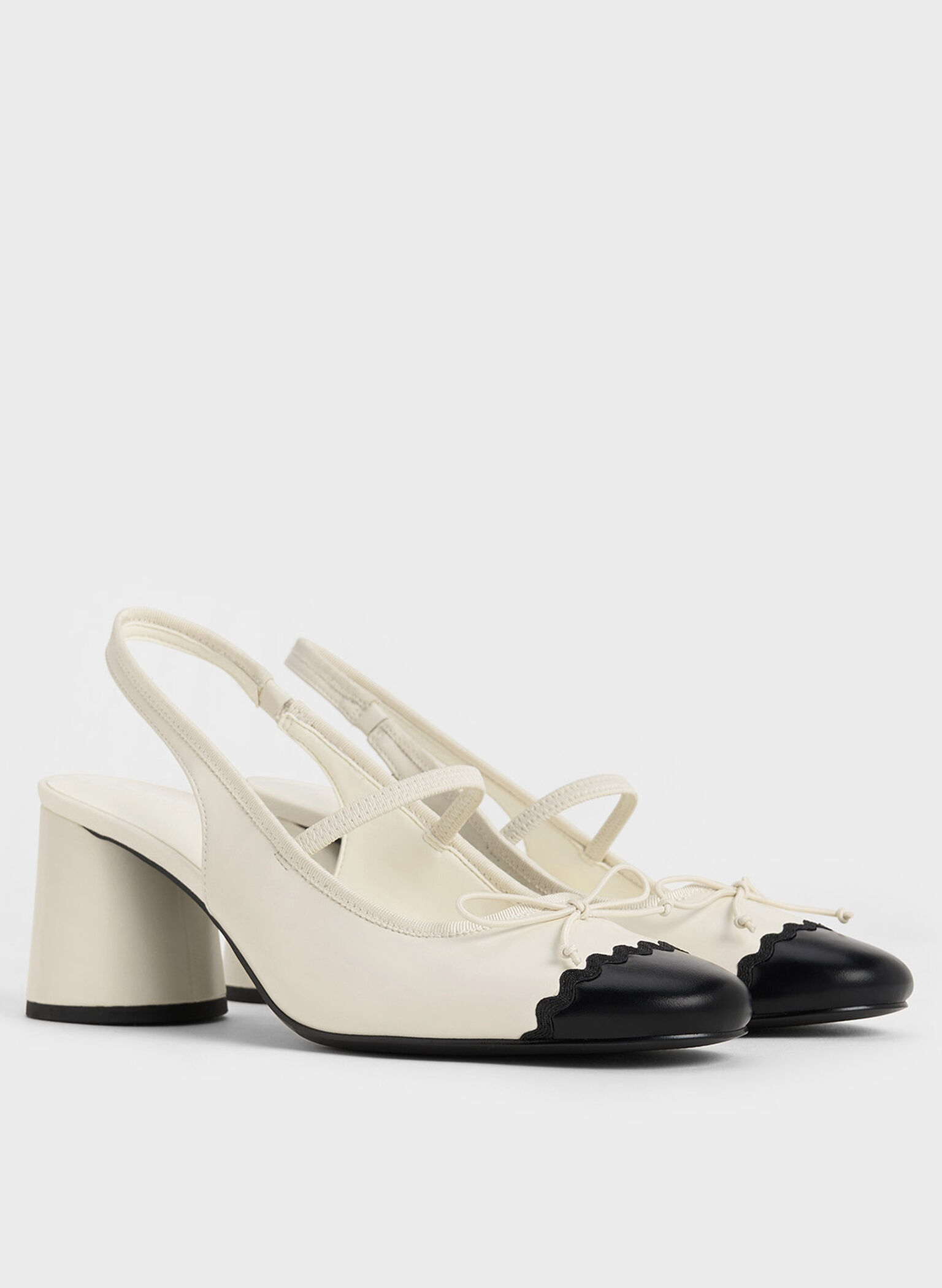 Two-Tone Bow Slingback Pumps, Cream, hi-res