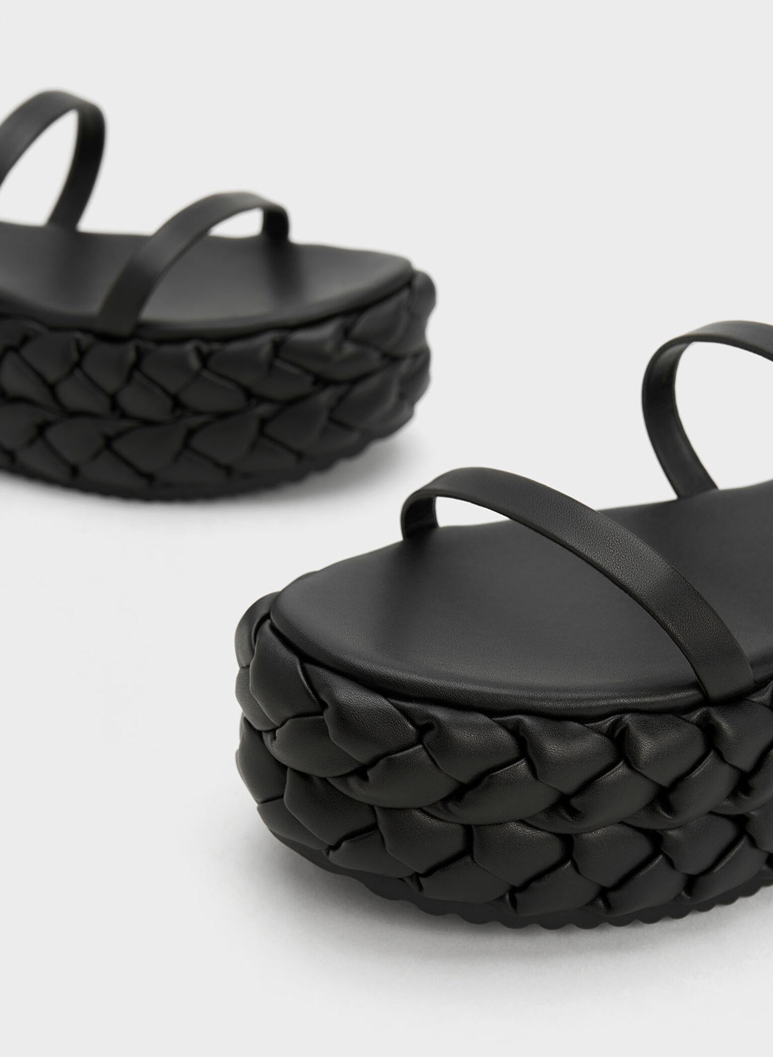 Tali Leather Braided Flatforms, Black, hi-res