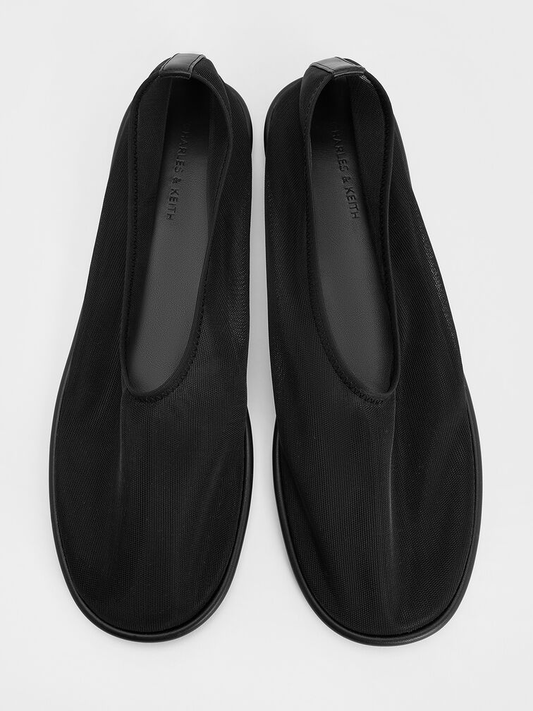 Mesh Ballet Flats, Black Textured, hi-res