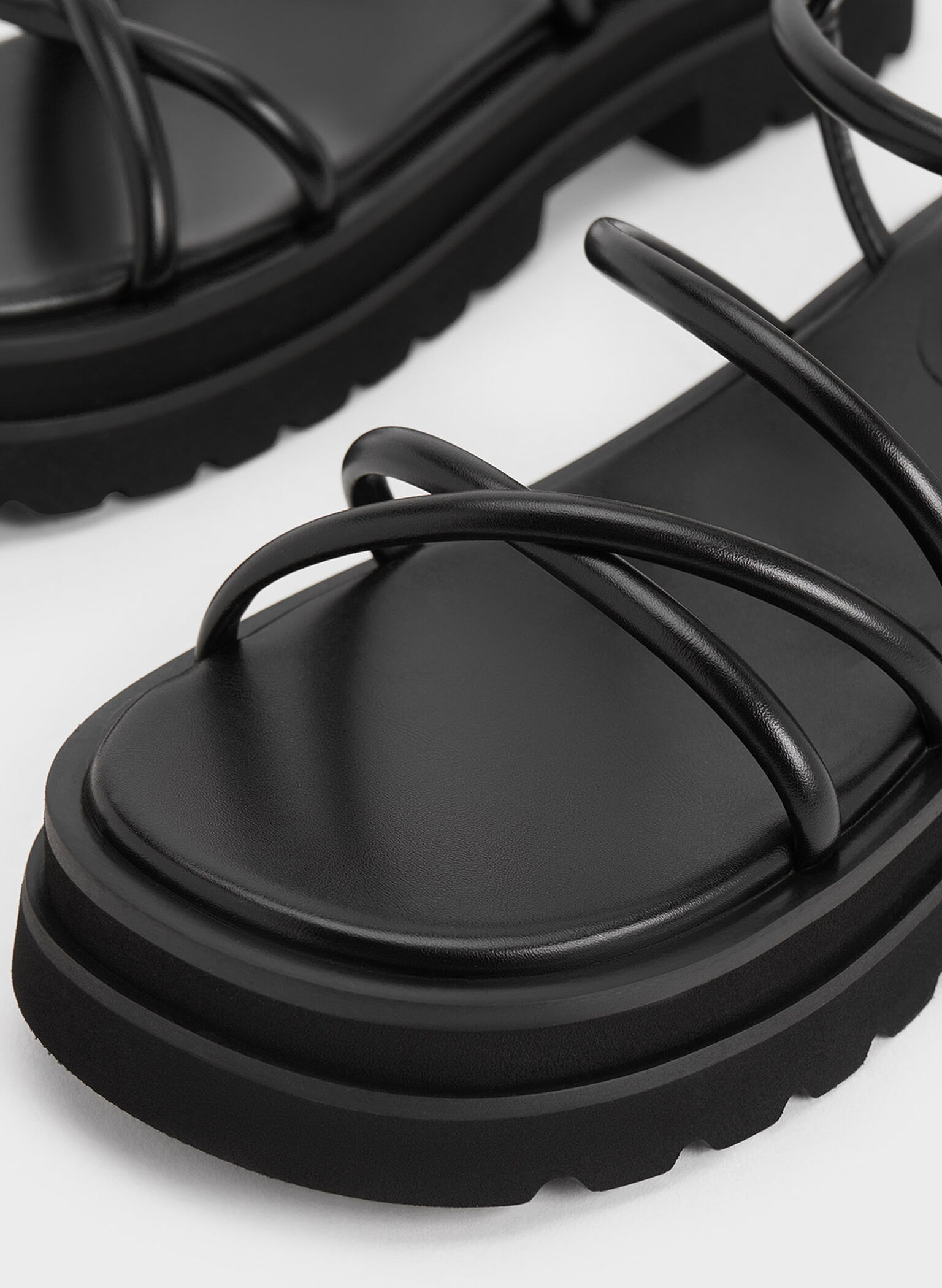Tubular Strap Sandals, Black, hi-res