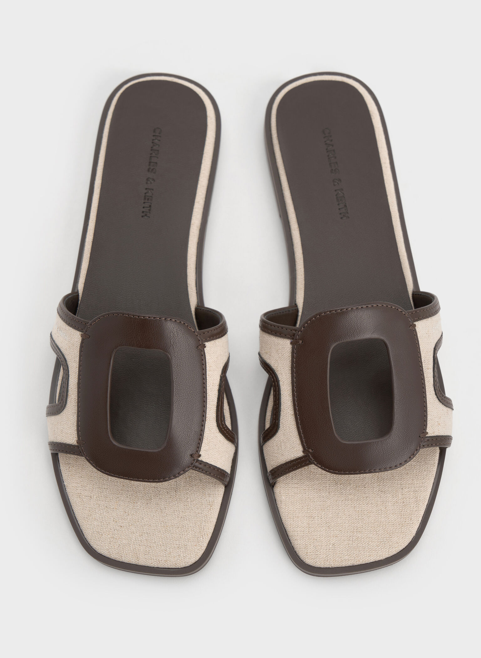 Easley Linen Cut-Out Slide Sandals, Dark Brown, hi-res