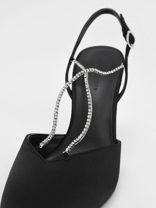 Adel Recycled Polyester Gem-Strap Slingback Pumps, Black, hi-res