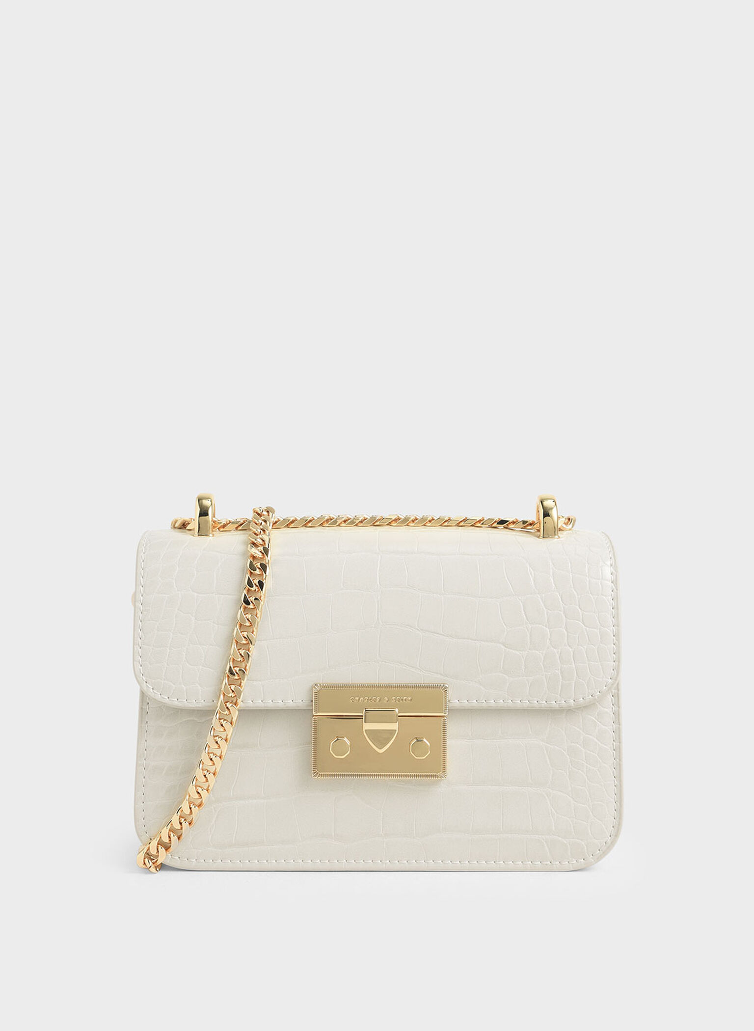 Alva Croc-Effect Chain Strap Crossbody Bag, Chalk, hi-res