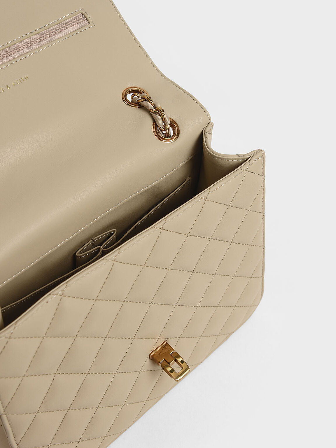 Quilted Push-Lock Clutch, Taupe, hi-res