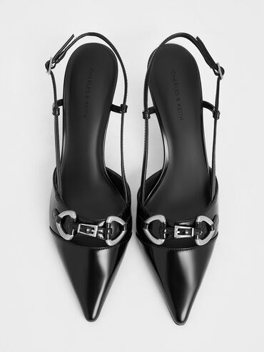 Metallic-Accent Slant-Heel Slingback Pumps, Black Box, hi-res