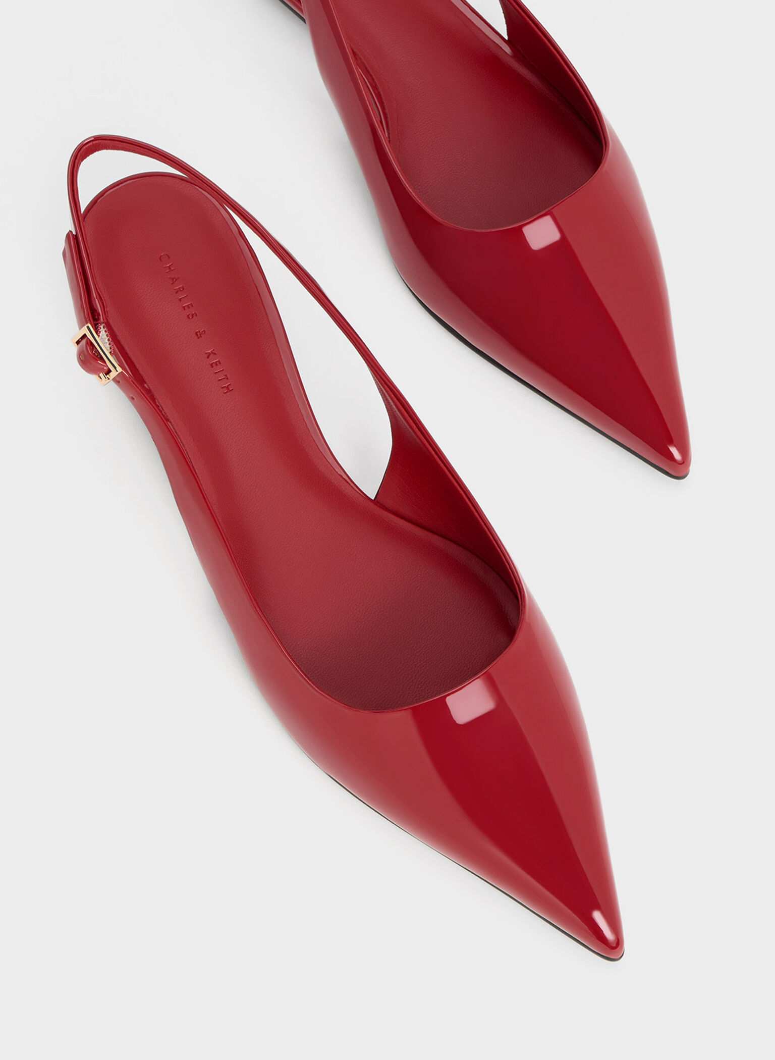 Patent Pointed-Toe Slingback Flats, Red, hi-res