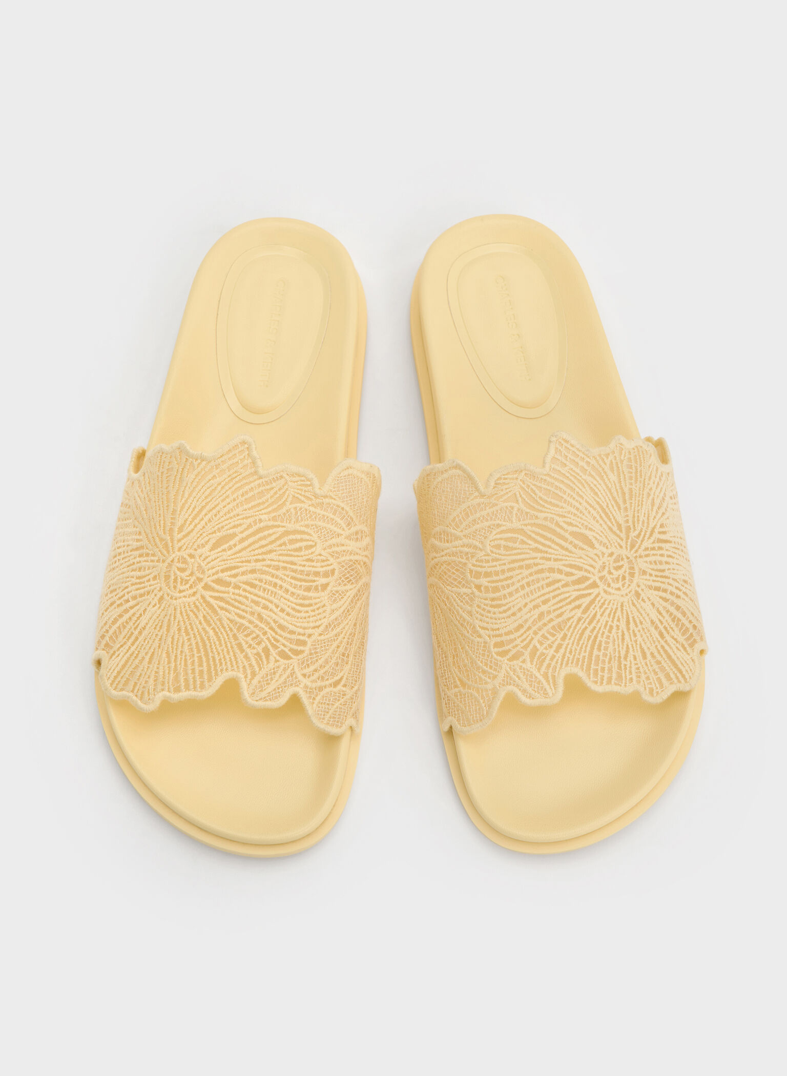 Crochet Floral Slide Sandals, Yellow, hi-res