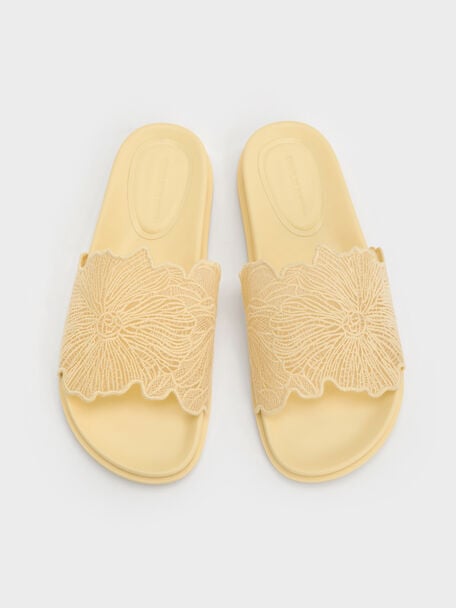 Meja Floral Slide Sandals, Yellow, hi-res