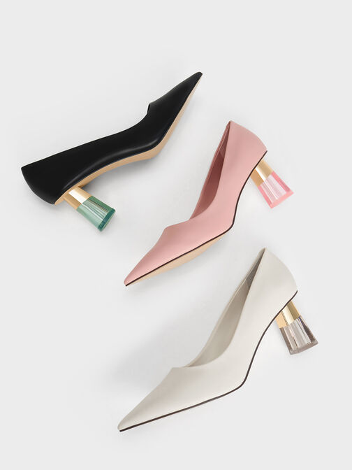Metallic Accent Clear Heel Pumps, Blush, hi-res
