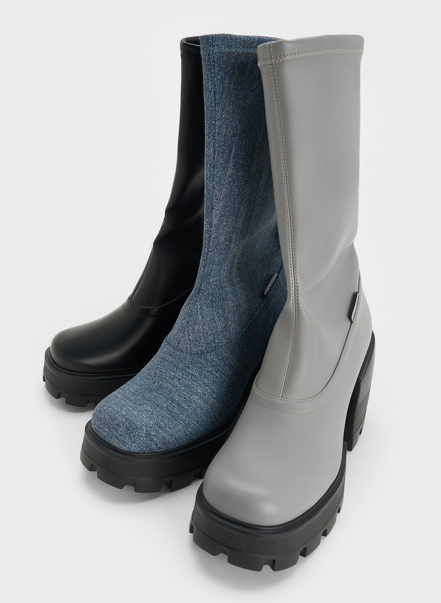 Denim Side-Zip Platform Calf Boots, Denim Blue, hi-res