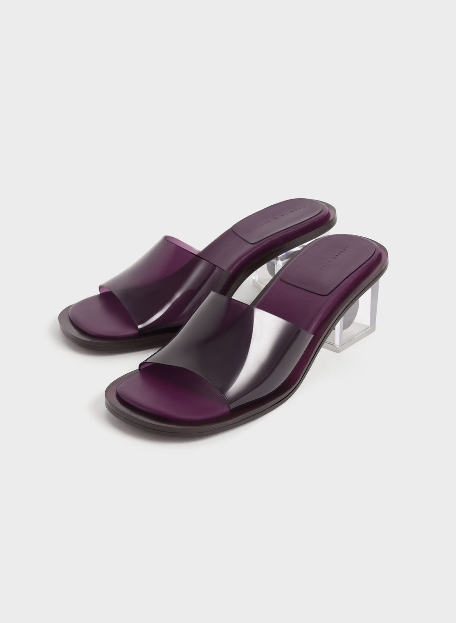 Madison Clear Sculptural Heel Mules, Purple, hi-res