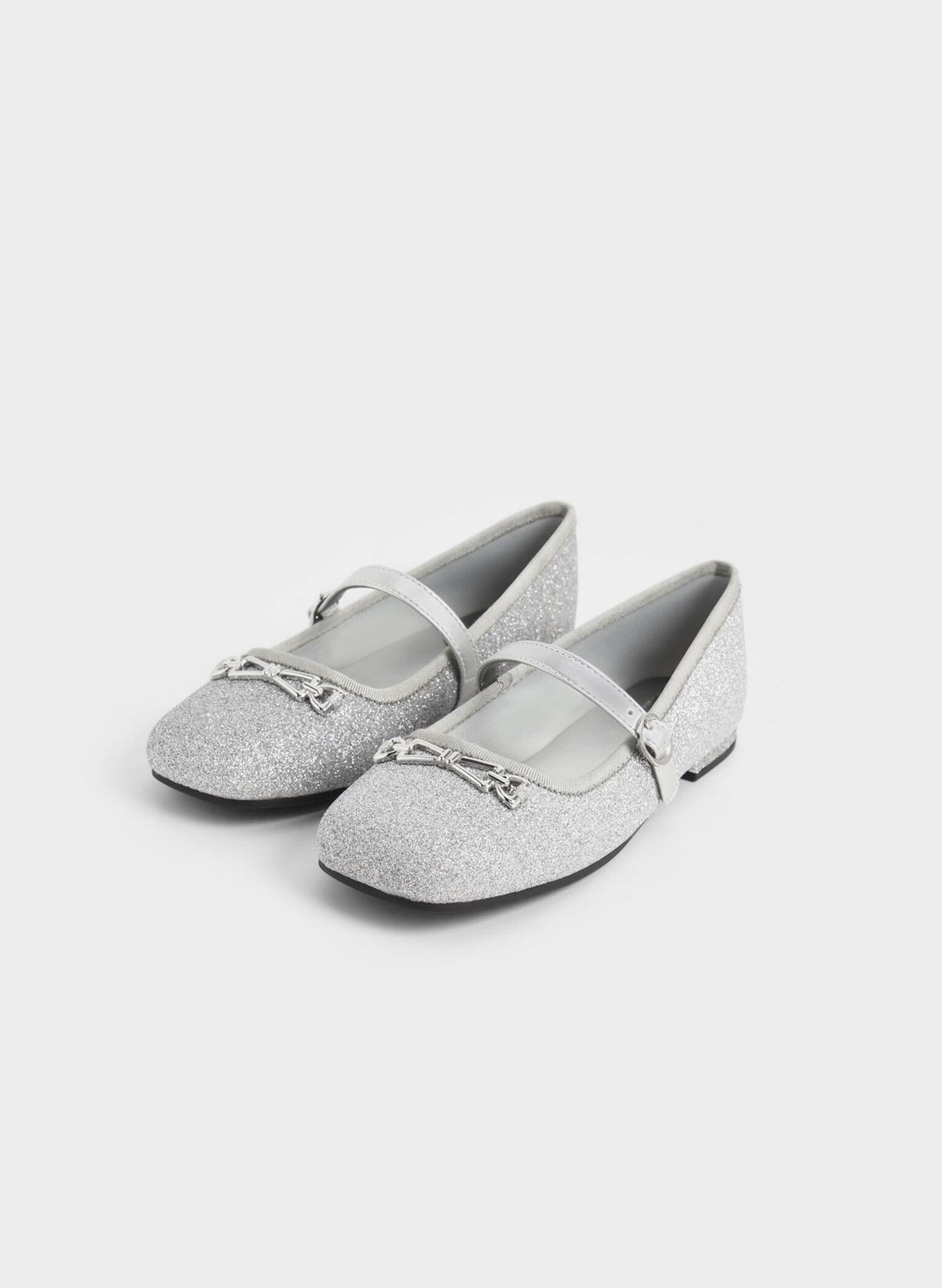 Girls' Metallic Accent Glittered Mary Janes, Silver, hi-res