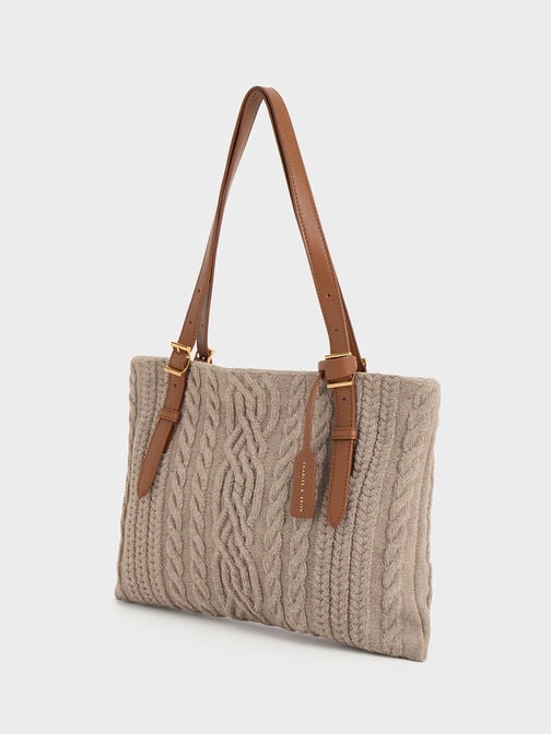 Apolline Textured Tote Bag, Taupe, hi-res
