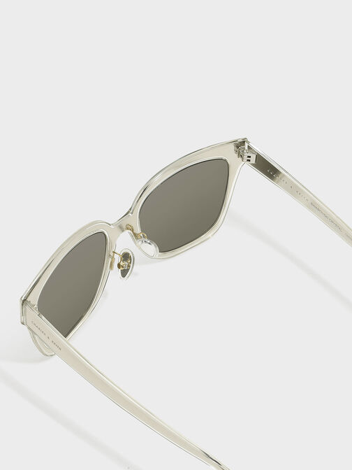 Oversized Square Metallic Accent Sunglasses, Silver, hi-res