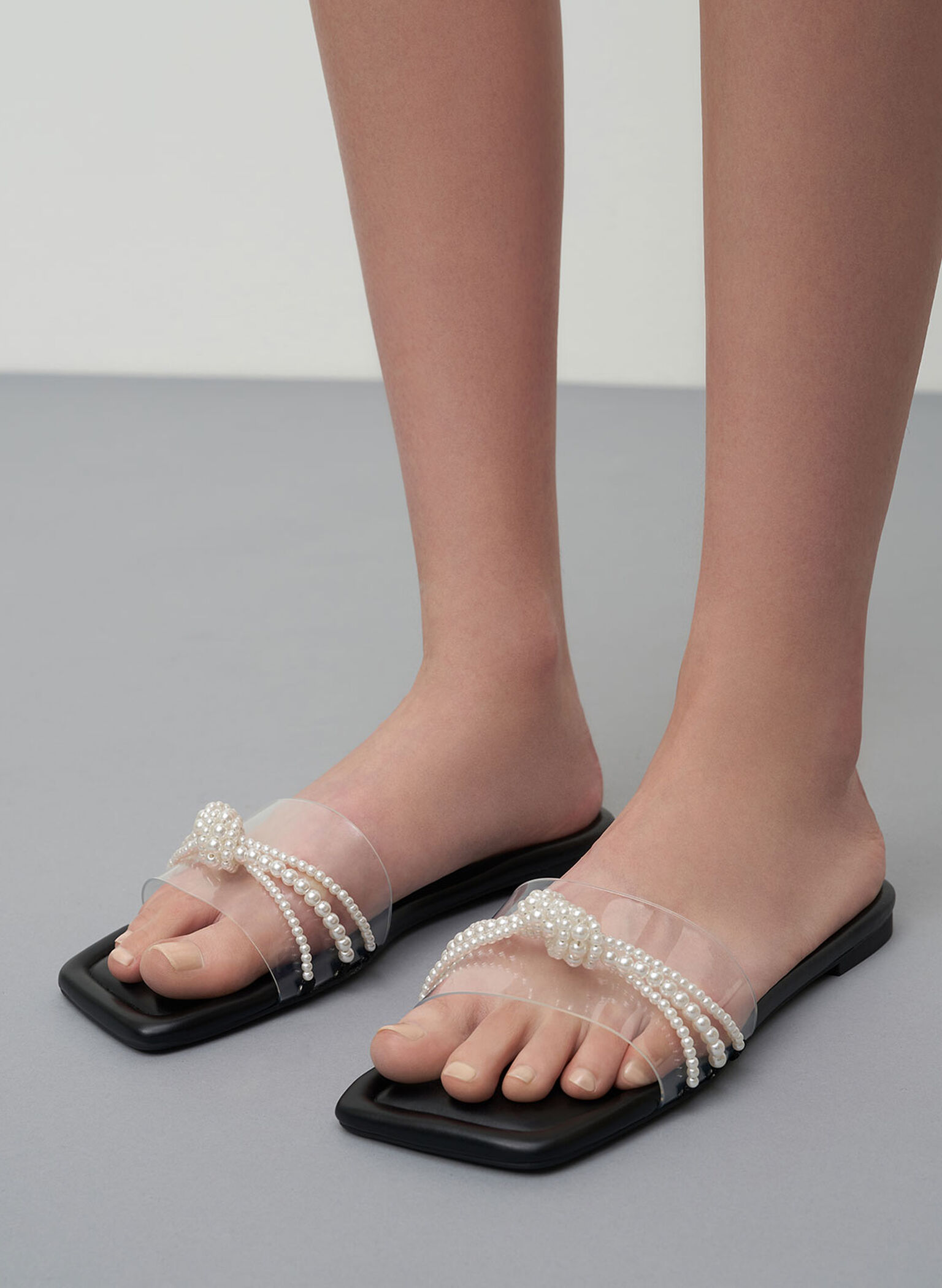 Bead Embellished Slide Sandals, Black, hi-res
