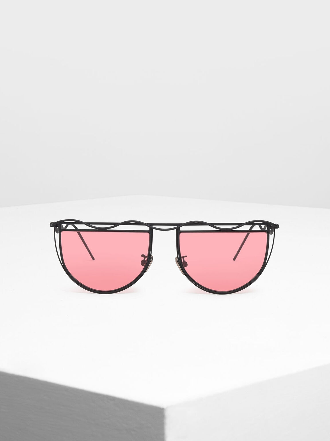 Drop Temple Semi-Circle Sunglasses, Red, hi-res