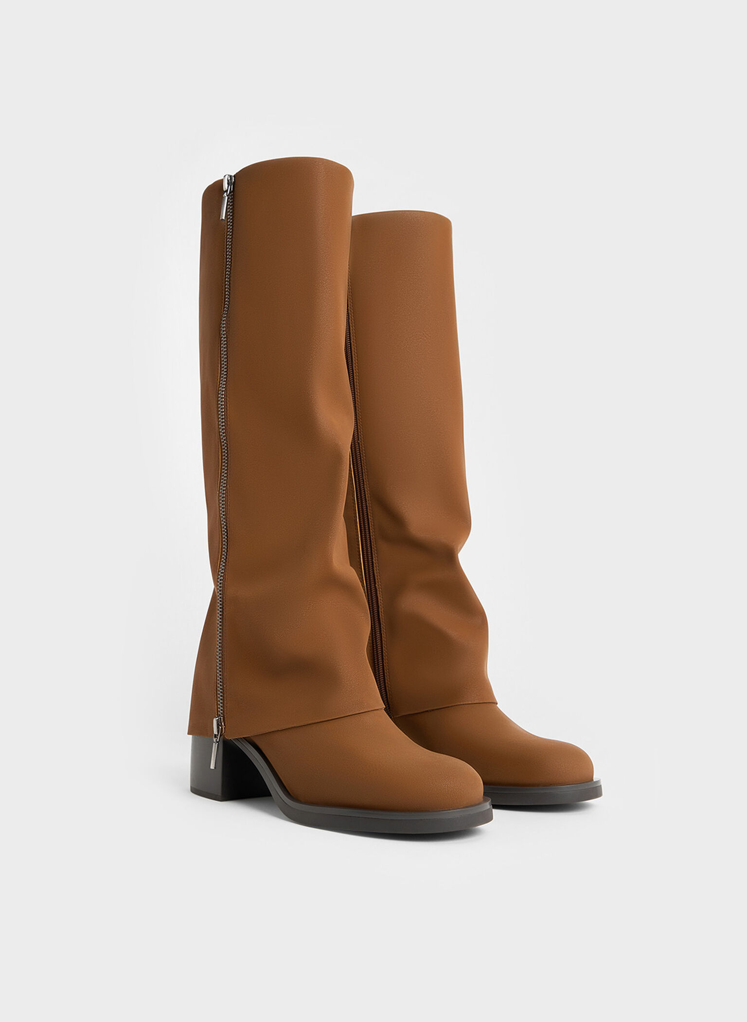 Louise Textured Side-Zip Knee-High Boots, Brown, hi-res