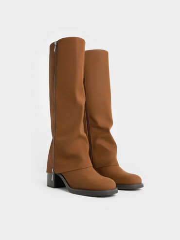Louise Textured Side-Zip Knee-High Boots, Brown, hi-res