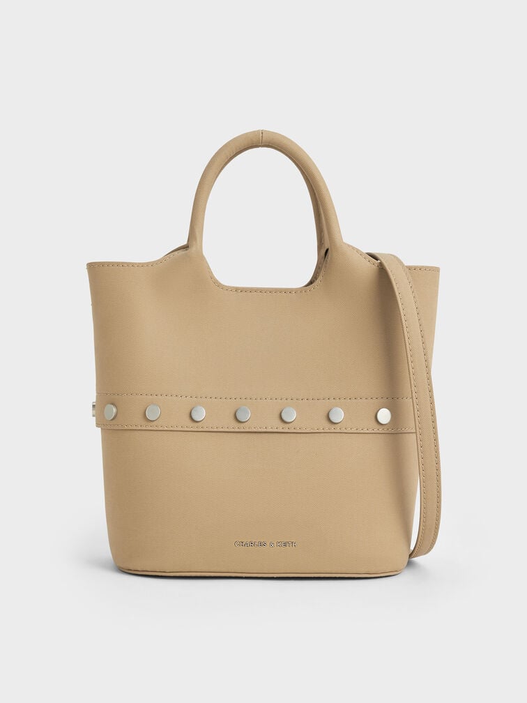 Bobbie Twill Studded Convertible Two-Way Bucket Bag, Toasted Sand, hi-res