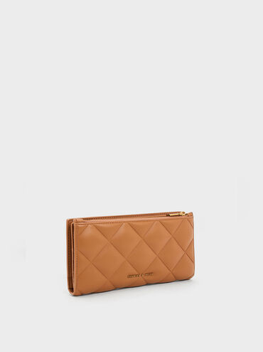 Danika Quilted Long Wallet, Chocolate, hi-res