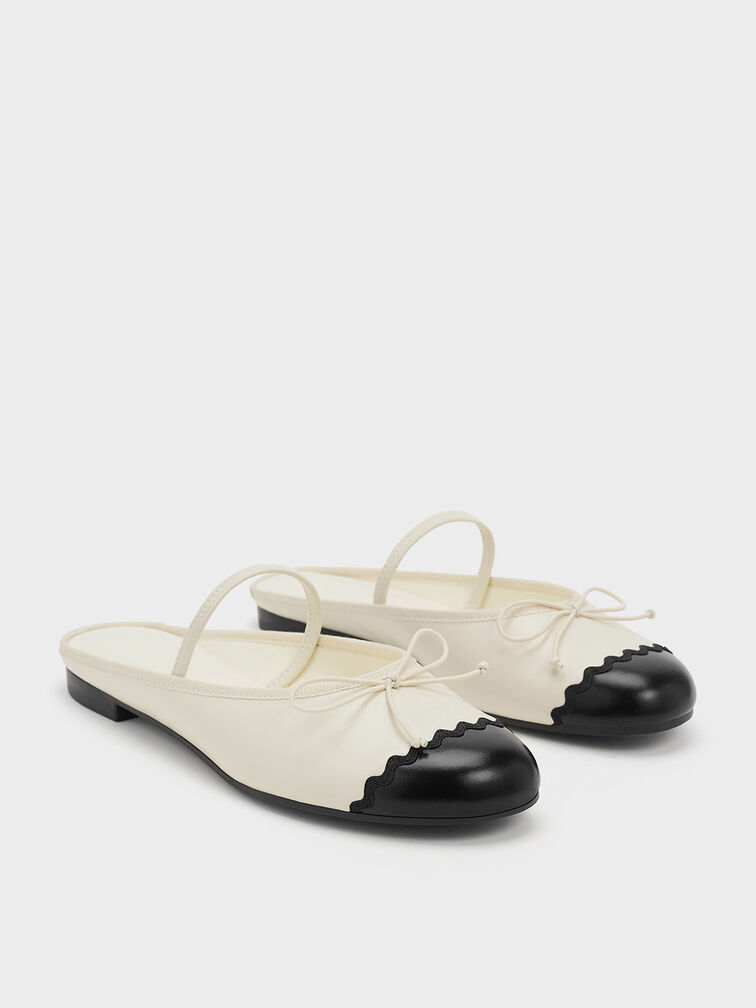 Two-Tone Bow Slip-On Flats, Cream, hi-res